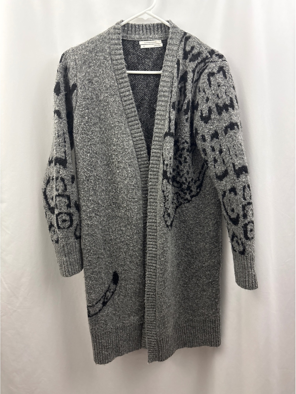 Anthropologie Gray Open Front Cardigan Sweater with Animal Print Detail XS - Picture 2 of 6